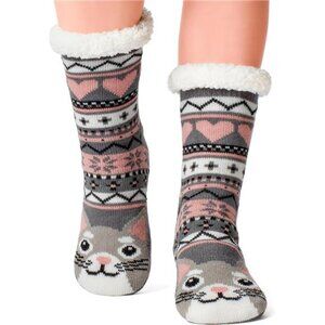 6 to 10 Fuzzy Slipper Socks for Women Girls Kids with Grips Warm Sherpa